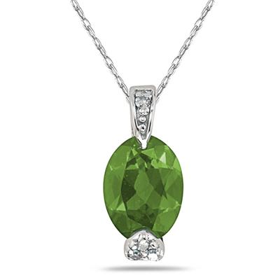 Oval Shaped Peridot Pendant with Diamonds in White Gold