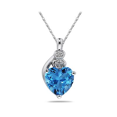 Blue Topaz & Diamond Heart Pendant in White Gold