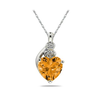 Citrine & Diamond Heart Pendant in White Gold