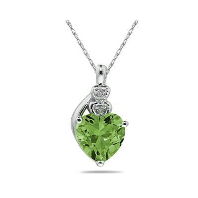 Peridot & Diamond Heart Pendant in White Gold