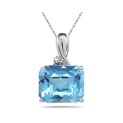 7.60CT Emerald Cut Blue Topaz & Diamond Pendant in White Gold