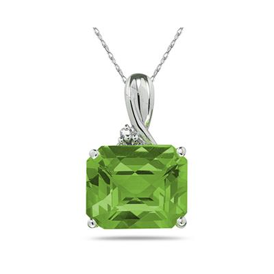 7.60CT Emerald Cut Peridot & Diamond Pendant in White Gold