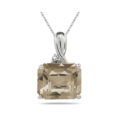 7.60CT Emerald Cut Smokey Quartz & Diamond Pendant in White Gold