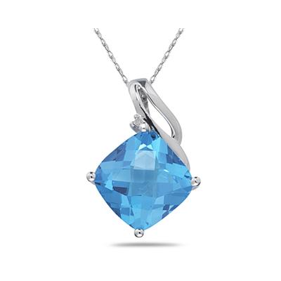 Blue Topaz & Diamond Swirl Pendant in 14K White Gold