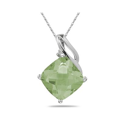 Green Amethyst & Diamond Swirl Pendant in 14K White Gold
