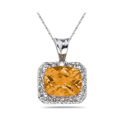 4.70 Carat Citrine and Diamond Pendant in 14K White Gold
