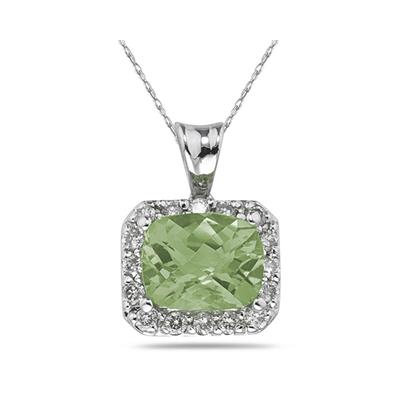 4.70 Carat Green Amethyst and Diamond Pendant in 14K White Gold