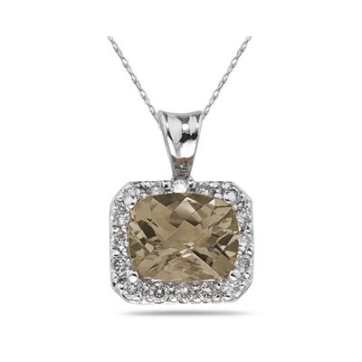 4.70 Carat Smokey Quartz and Diamond Pendant in 14K White Gold