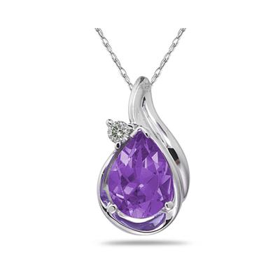 Pear Shaped Amethyst  and Diamonds Raindrop Pendant in White Gold