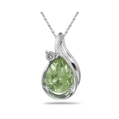 Pear Shaped Green Amethyst and Diamonds Raindrop Pendant in White Gold