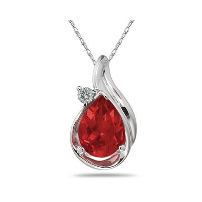 Pear Shaped Garnet and Diamonds Raindrop Pendant in White Gold