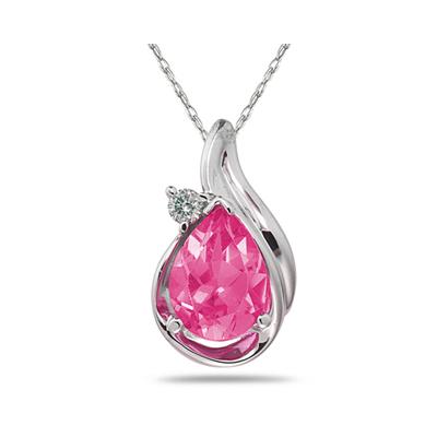 Pear Shaped Pink Topaz and Diamonds Raindrop Pendant in White Gold