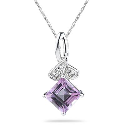 1.15 Carat Princess Cut Pink Topaz & Diamonds Pendant in 10k White Gold