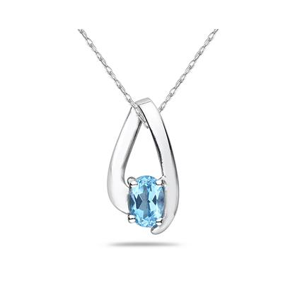 Blue Topaz Loop Pendant Necklace 10K White Gold
