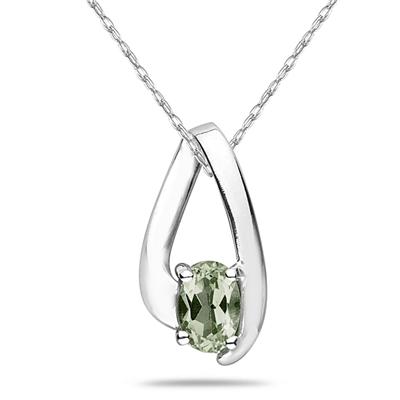 Green Amethyst Loop Pendant Necklace 10K White Gold