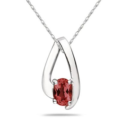 Garnet Loop Pendant Necklace 10K White Gold