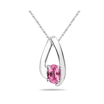 Pink Topaz Loop Pendant Necklace 10K White Gold