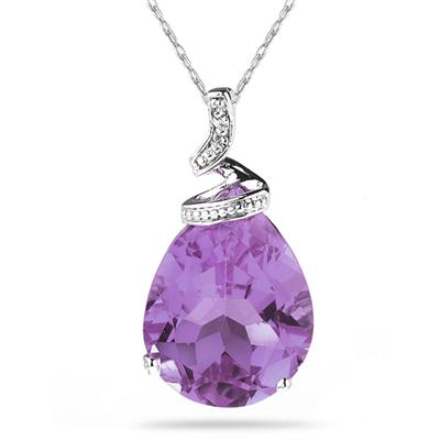5 Carat Pear Shaped Amethyst & Diamond Pendant in 10K White Gold