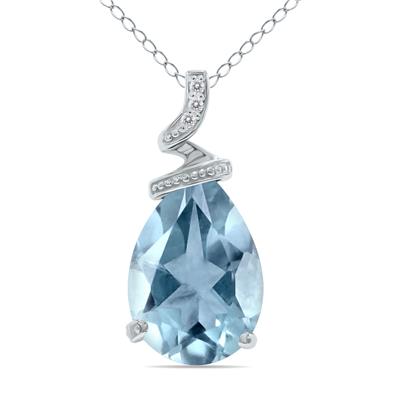 5 Carat Pear Shaped Aquamarine & Diamond Pendant in 10K White Gold