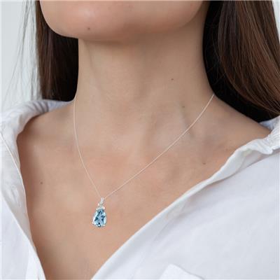 5 Carat Pear Shaped Aquamarine & Diamond Pendant in 10K White Gold