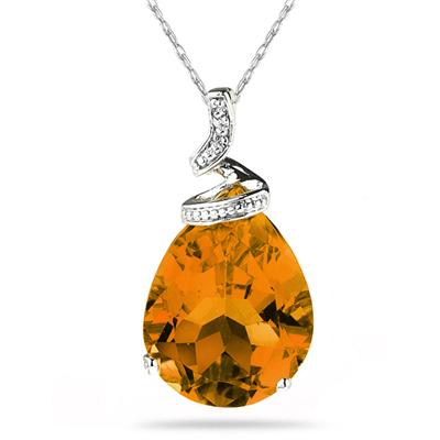 5 Carat Pear Shaped Citrine & Diamond Pendant in 10K White Gold