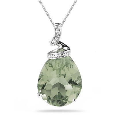 5 Carat Pear Shaped Green Amethyst & Diamond Pendant in 10K White Gold