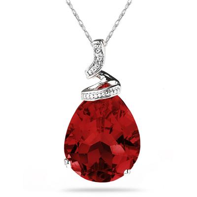 5 Carat Pear Shaped Garnet & Diamond Pendant in 10K White Gold