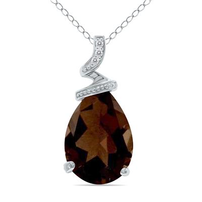 5 Carat Pear Shaped Smokey Quartz & Diamond Pendant in 10K White Gold
