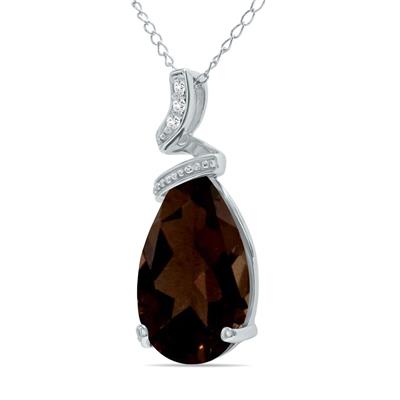 5 Carat Pear Shaped Smokey Quartz & Diamond Pendant in 10K White Gold