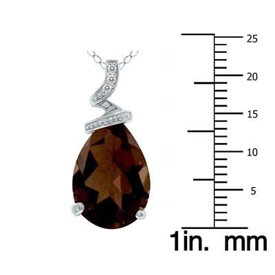 5 Carat Pear Shaped Smokey Quartz & Diamond Pendant in 10K White Gold