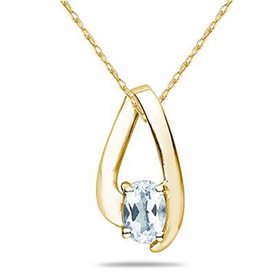 Aquamarine Loop Pendant Necklace 10K Yellow Gold