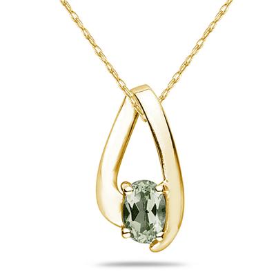 Green Amethyst Loop Pendant Necklace 10K Yellow Gold