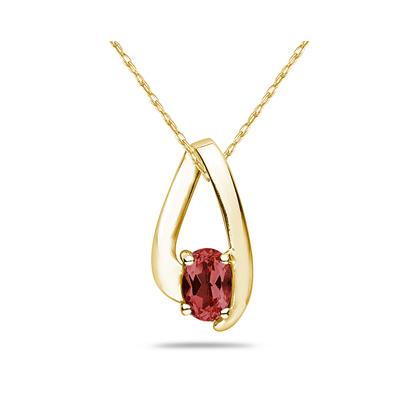 Garnet Loop Pendant Necklace 10K Yellow Gold
