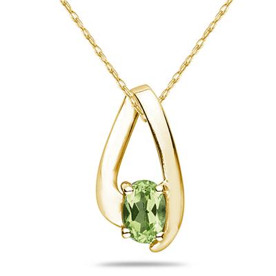 Peridot Loop Pendant Necklace 10K Yellow Gold