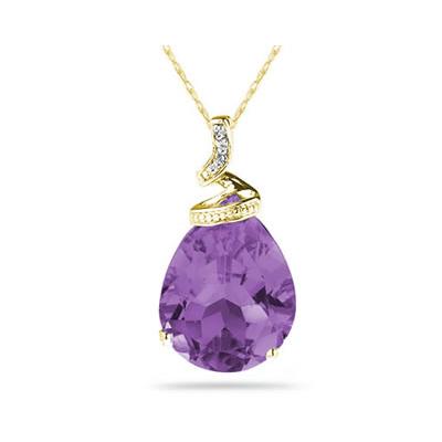 5 Carat Pear Shaped Amethyst & Diamond Pendant in 10K Yellow Gold