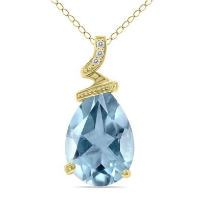 5 Carat Pear Shaped Aquamarine & Diamond Pendant in 10K Yellow Gold