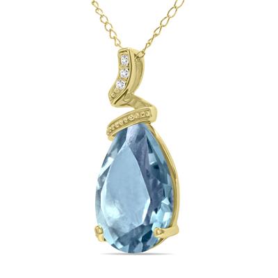 5 Carat Pear Shaped Aquamarine & Diamond Pendant in 10K Yellow Gold