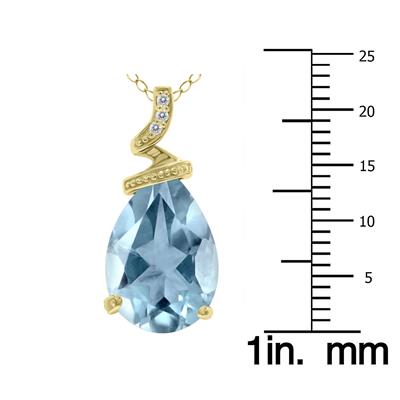5 Carat Pear Shaped Aquamarine & Diamond Pendant in 10K Yellow Gold