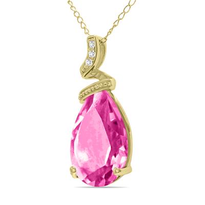 5 Carat Pear Shaped Pink Topaz & Diamond Pendant in 10K Yellow Gold