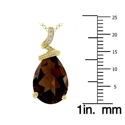 5 Carat Pear Shaped Smokey Quartz & Diamond Pendant in 10K Yellow Gold