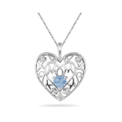 Aquamarine  and Diamond MOM Pendant in White Gold