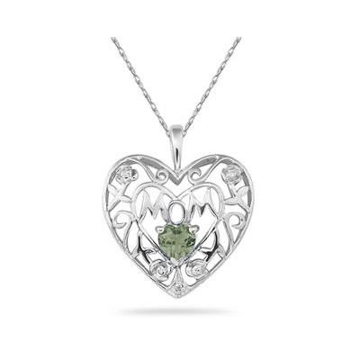 Green Amethyst and Diamond MOM Pendant in White Gold