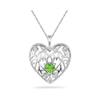 Peridot  and Diamond MOM Pendant in White Gold