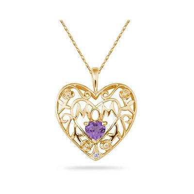 Amethyst and Diamond MOM Pendant in Yellow Gold