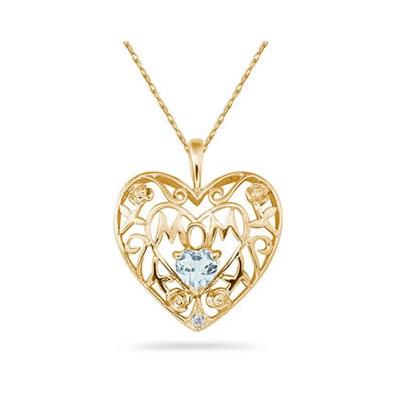 Aquamarine  and Diamond MOM Pendant in Yellow  Gold