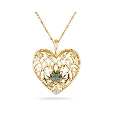 Green Amethyst and Diamond MOM Pendant in Yellow  Gold