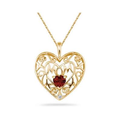 Garnet  and Diamond MOM Pendant in Yellow  Gold