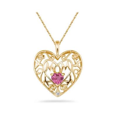 Pink Topaz and Diamond MOM Pendant in Yellow Gold
