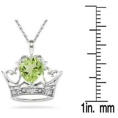Peridot & Diamond Crown Heart Pendant in 10K White Gold 