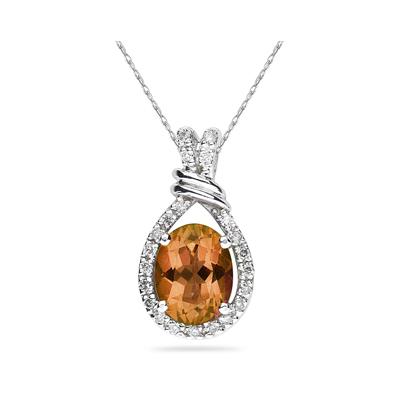 Oval Shaped Citrine and Diamonds Pendant in 14k White Gold